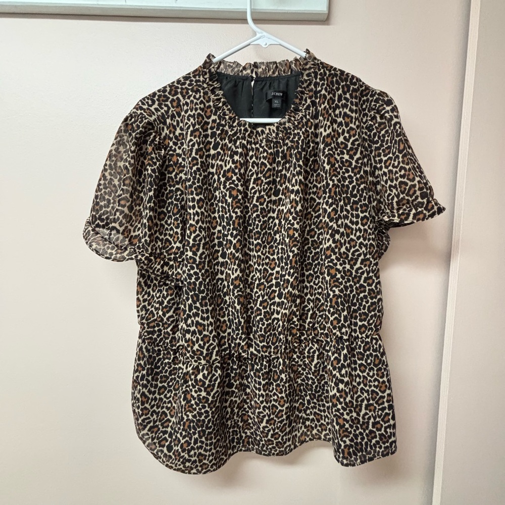J. Crew Animal Print Ruffle Blouse